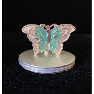 AJMC  Metal Photo Card Holder Pink Peach Teal Glitter Butterfly with Rhinestones